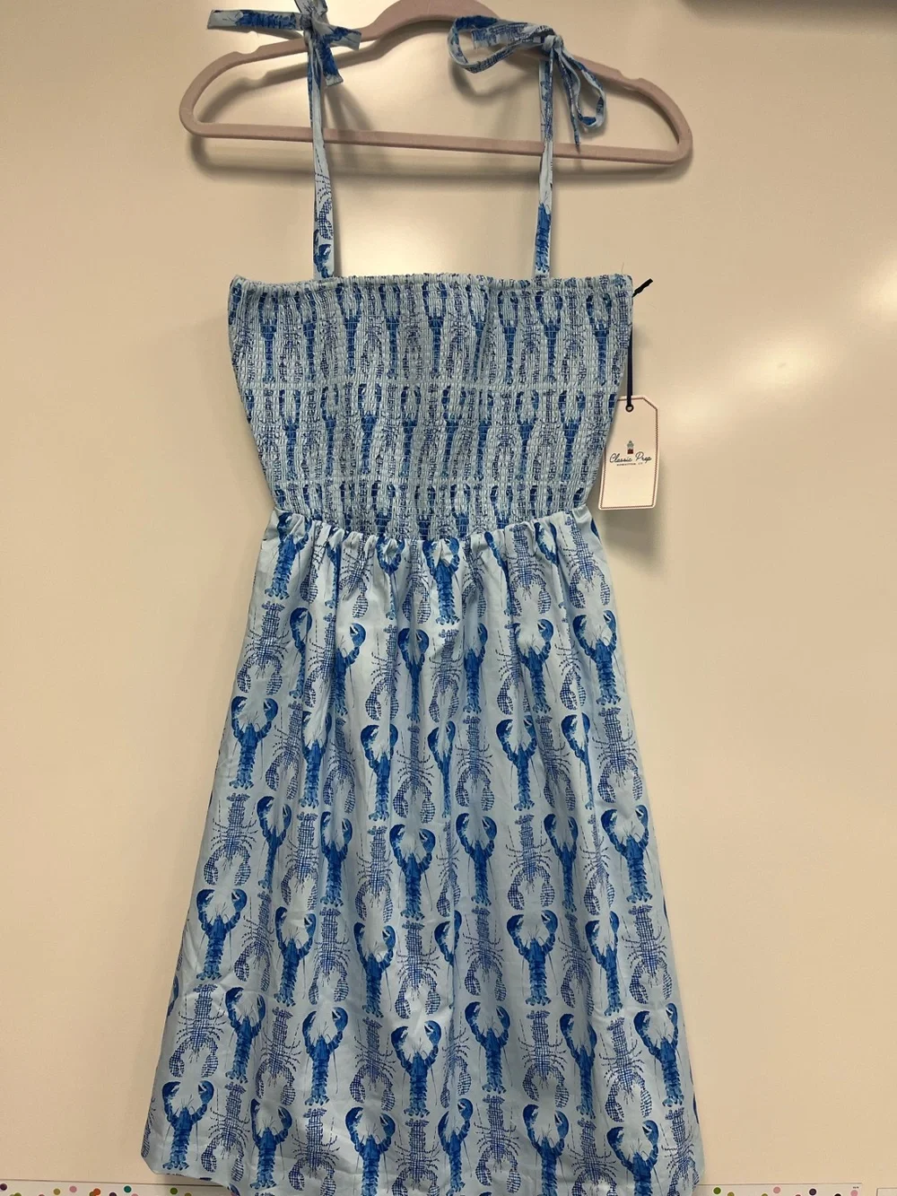 Classic Prep Cotton Blend Blue Gingham Lobsters Smocked Hadley Dress Sz. S‎ NWT